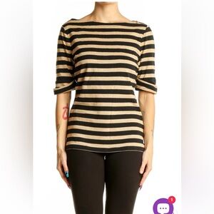 RALPH LAUREN Black and Gold Metallic Stripe Boatneck Short Sleeve Top